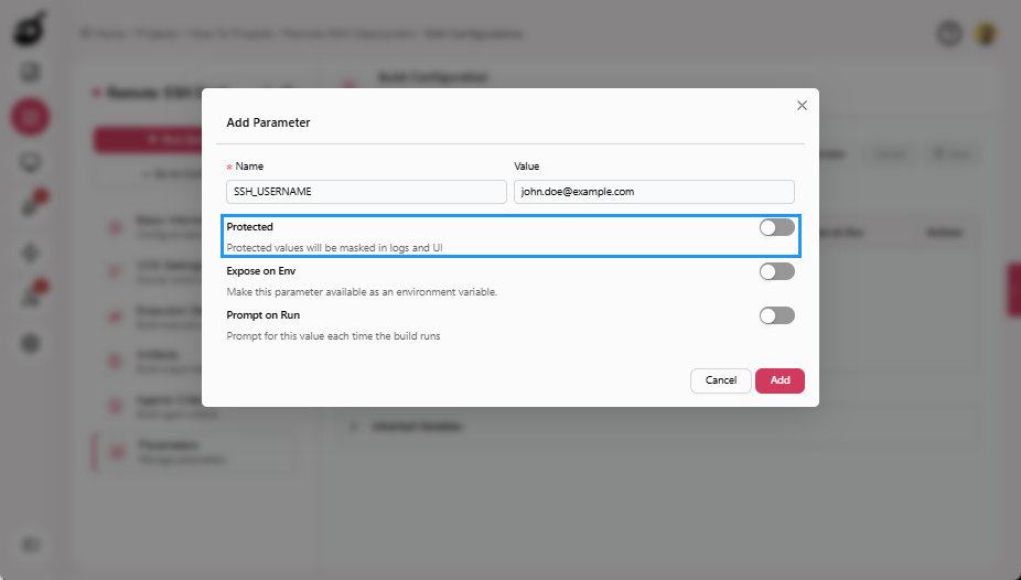 how-to-docker-add-paramter-protected-button