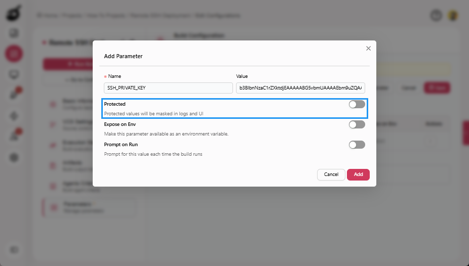 how-to-ssh-key-add-paramter-protected-button